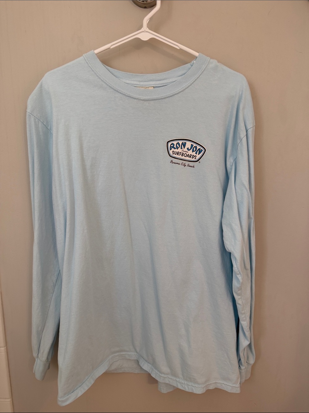 Ron Jon Light Blue Long Sleeve Surf Tee with Chest Logo